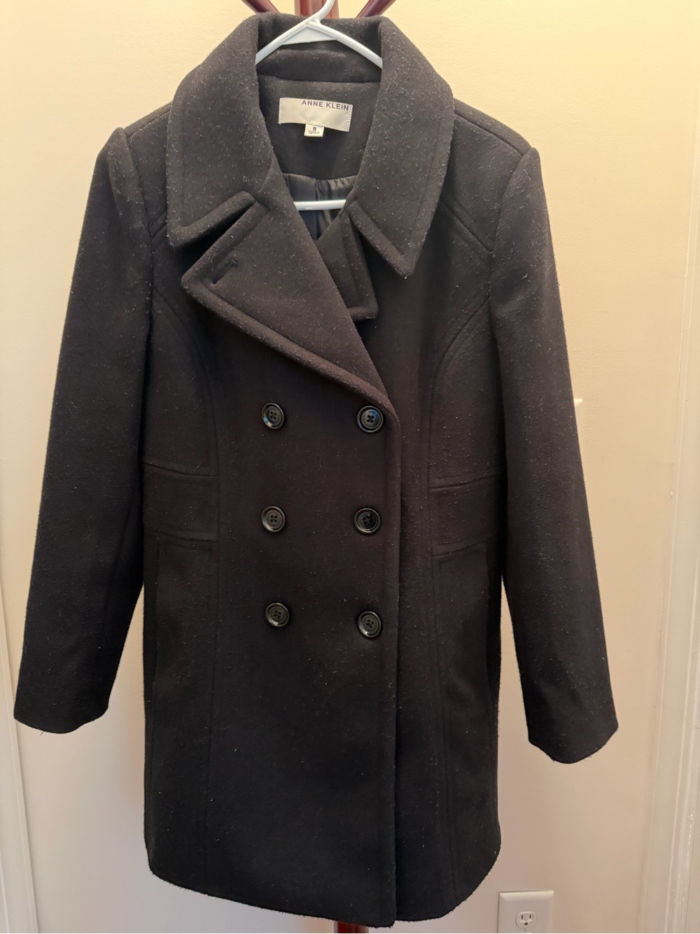 Anne Klein Black Double-Breasted Wool Peacoat